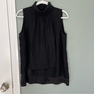 Lafayette 148 New York 100% Silk Black Mock Neck Sleeveless Tank Blouse